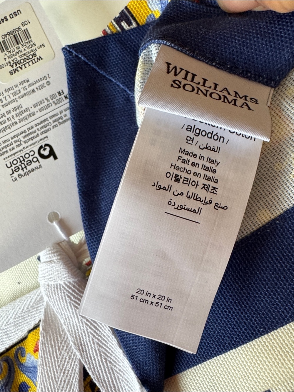 NEW Williams Sonoma Cream and Navy Fleur Kitchen Cotton Set w/Multicolor Border - Picture 16 of 16
